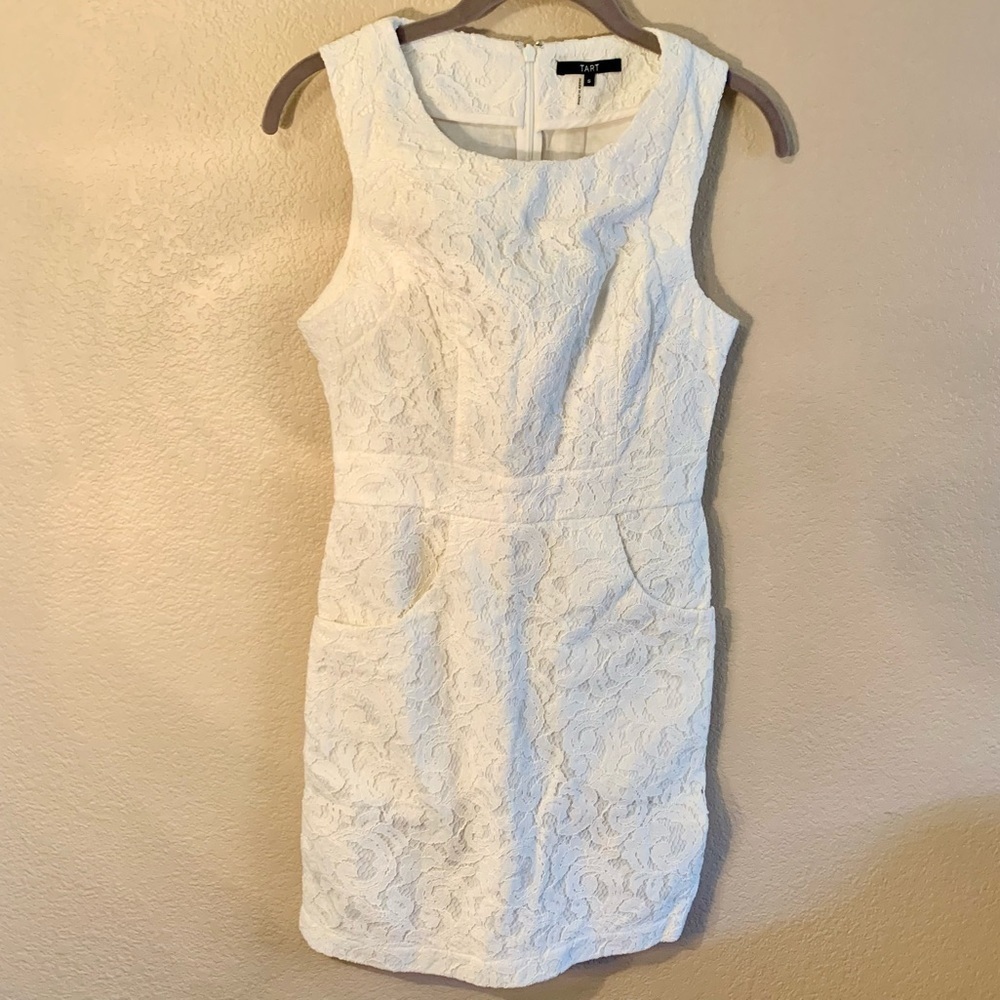NEW Tart Lace Mini Dress White Small Sleeveless Front Pockets Back Zipper Boho - Picture 10 of 16
